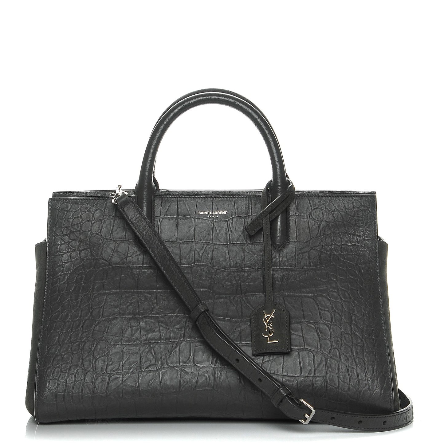 Calfskin Crocodile Embossed Suede Small Cabas Rive Gauche Dark Anthracite