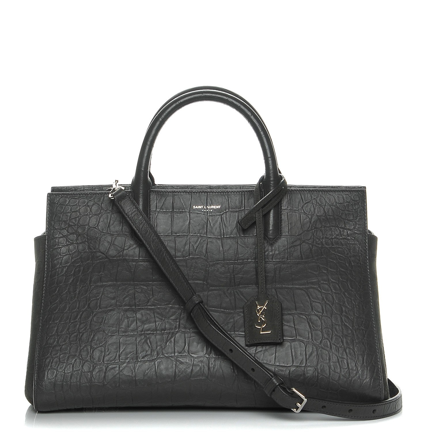 Saint Laurent Calfskin Crocodile Embossed Suede Small Cabas Rive Gauche Dark Anthracite 1 of 8