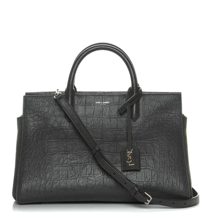 Saint Laurent Calfskin Crocodile Embossed Suede Small Cabas Rive Gauche Dark Anthracite 1 of 8