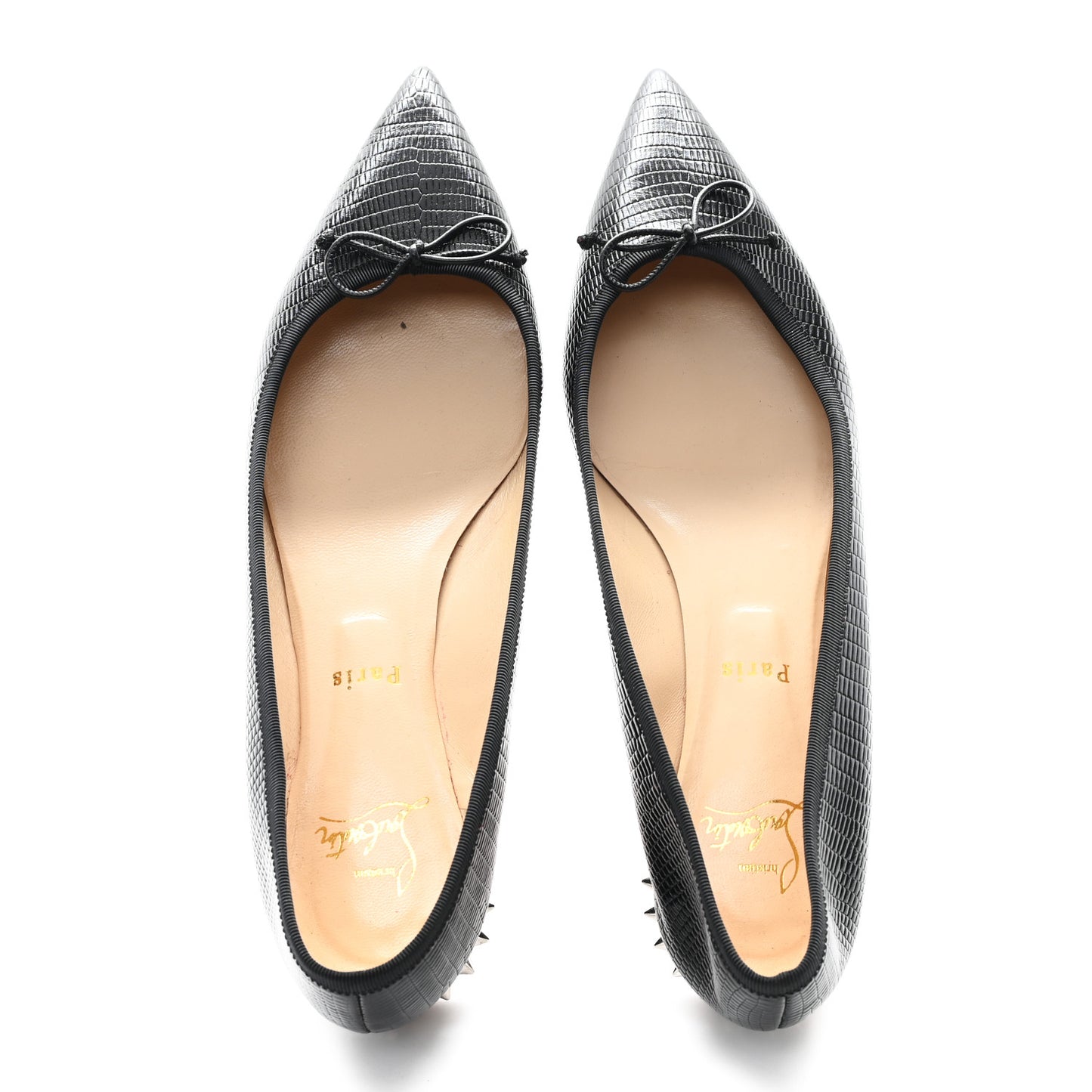 Calfskin Zarli Nappa Grosgrain Spiked Hall Flats 41 Black