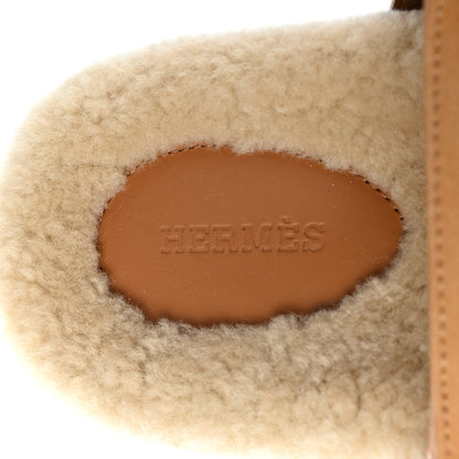 Hermes Suede Goatskin Woolskin Womens Chypre Sandals 37 Golden Beige 7 of 8