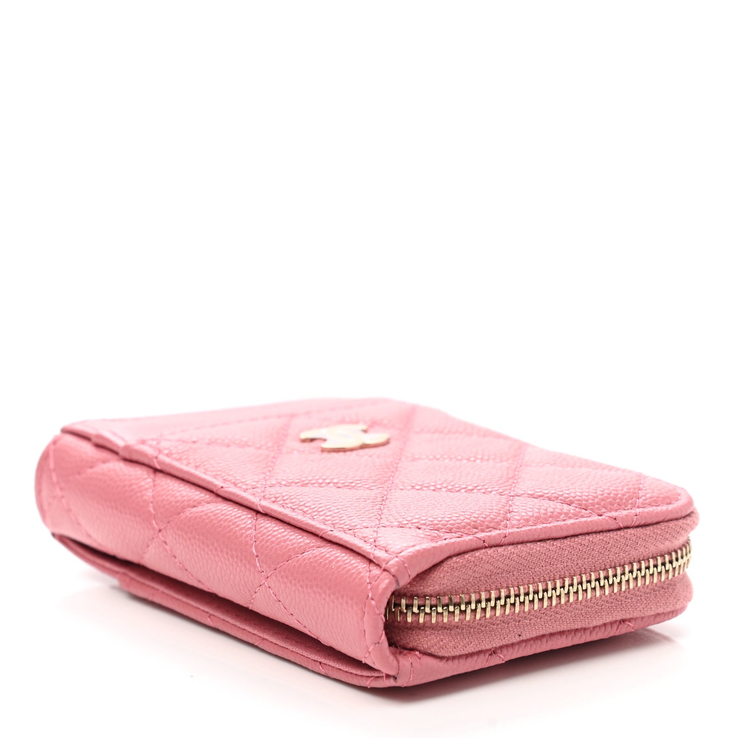 Caviar Quilted Zip Card Holder Pink