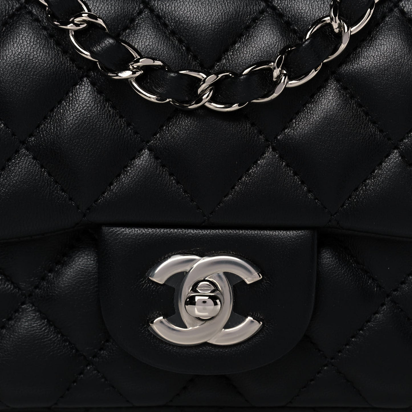 Lambskin Quilted Mini Square Flap Black
