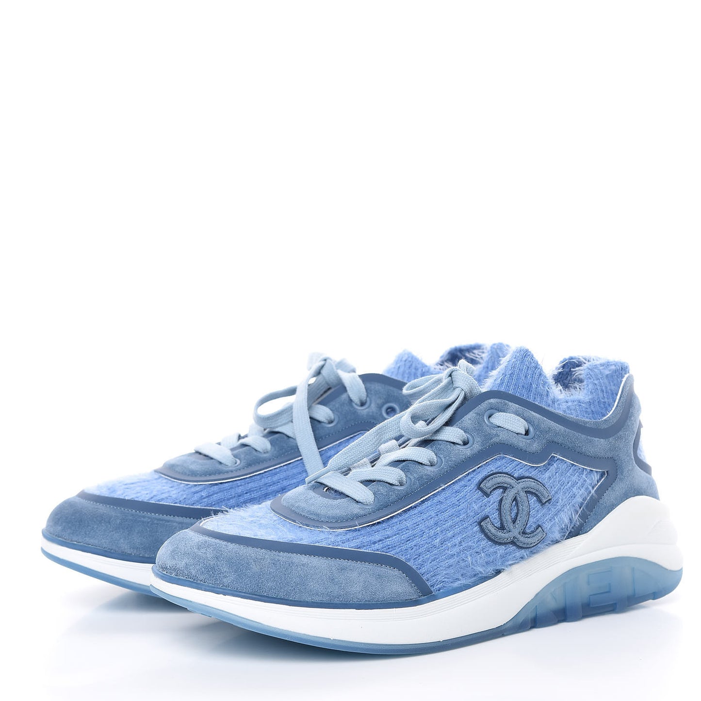 Suede Calfskin Stretch Fabric CC Sneakers 39.5 Light Blue