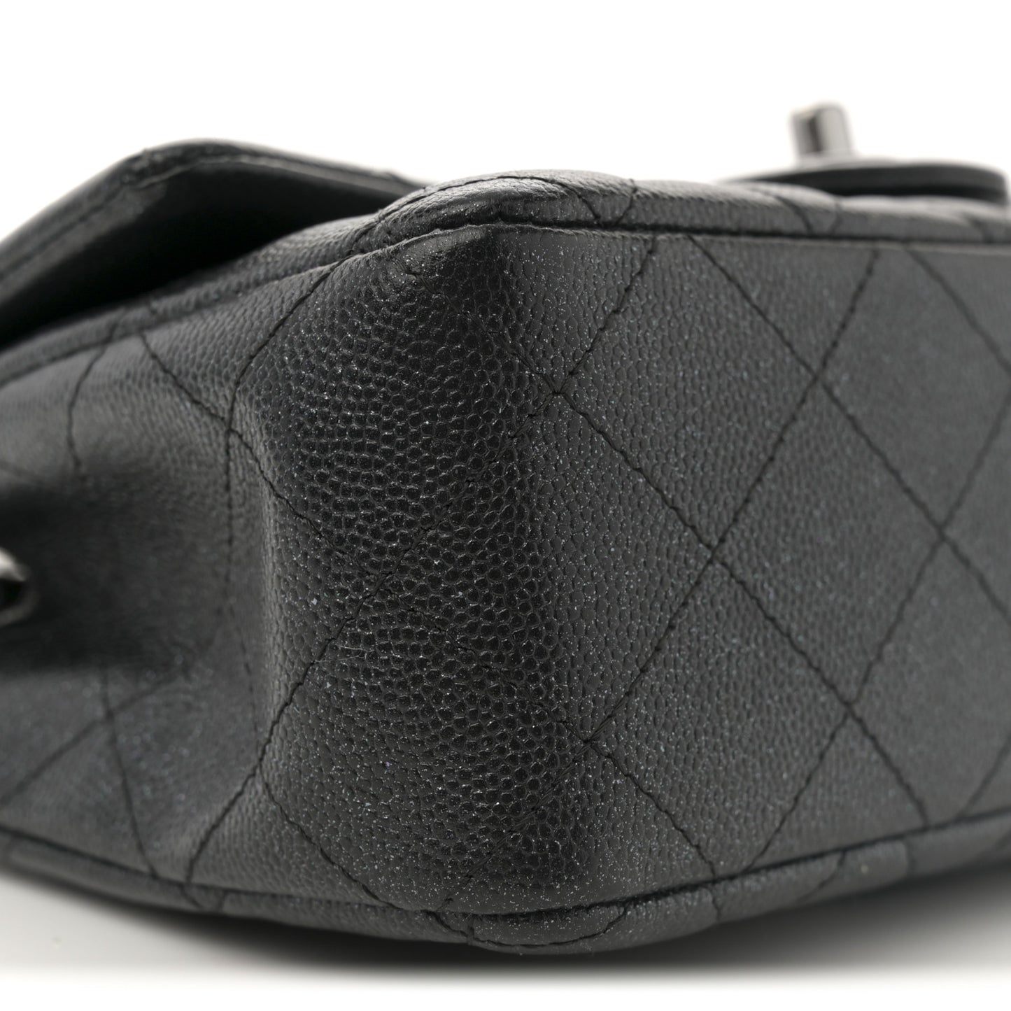 Iridescent Caviar Quilted Mini Rectangular Flap Black