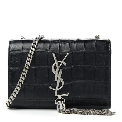 Saint Laurent Calfskin Crocodile Embossed Monogram Small Kate Tassel Satchel Black 1 of 10