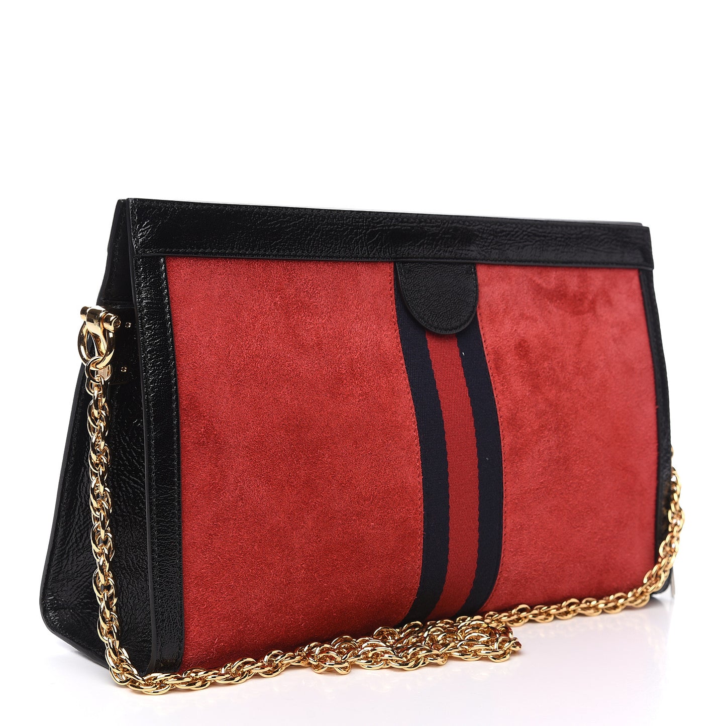 Suede Patent Web Medium Ophidia Chain Shoulder Bag Hibiscus Red Black