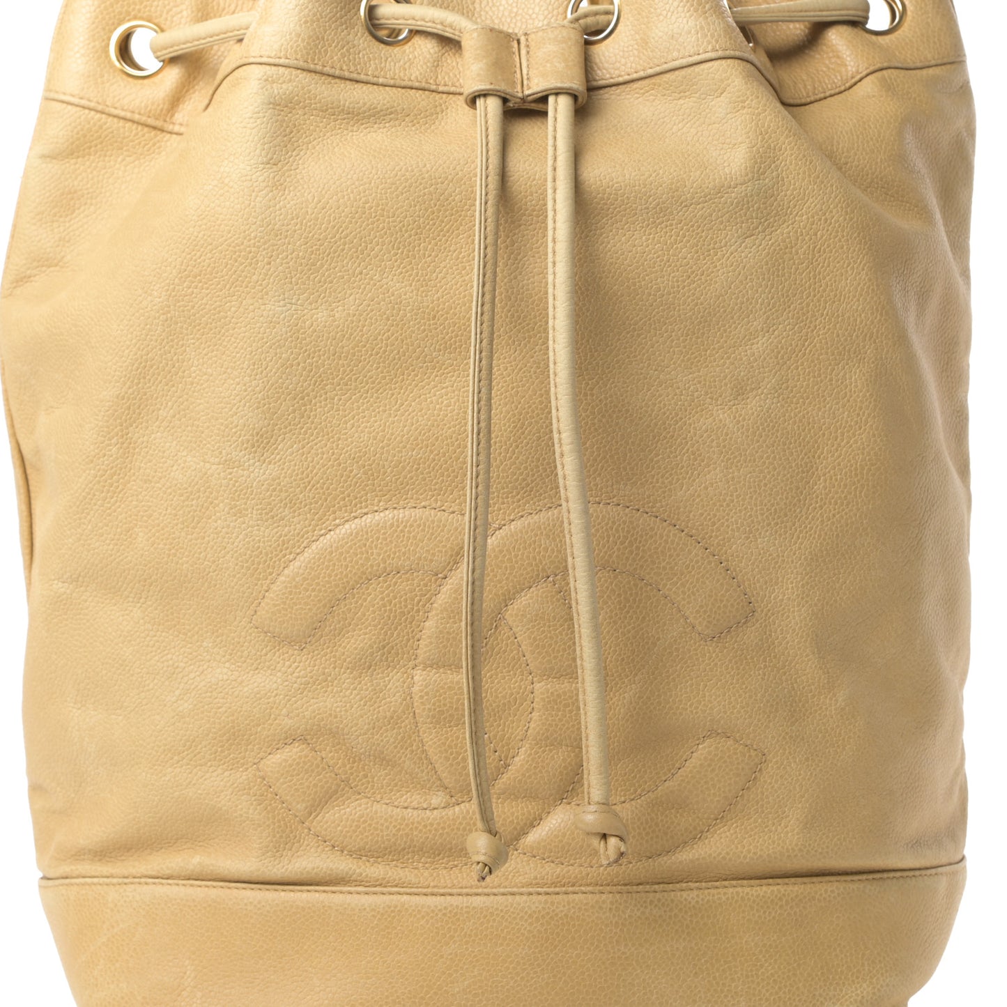 Caviar Drawstring Sling Backpack Beige