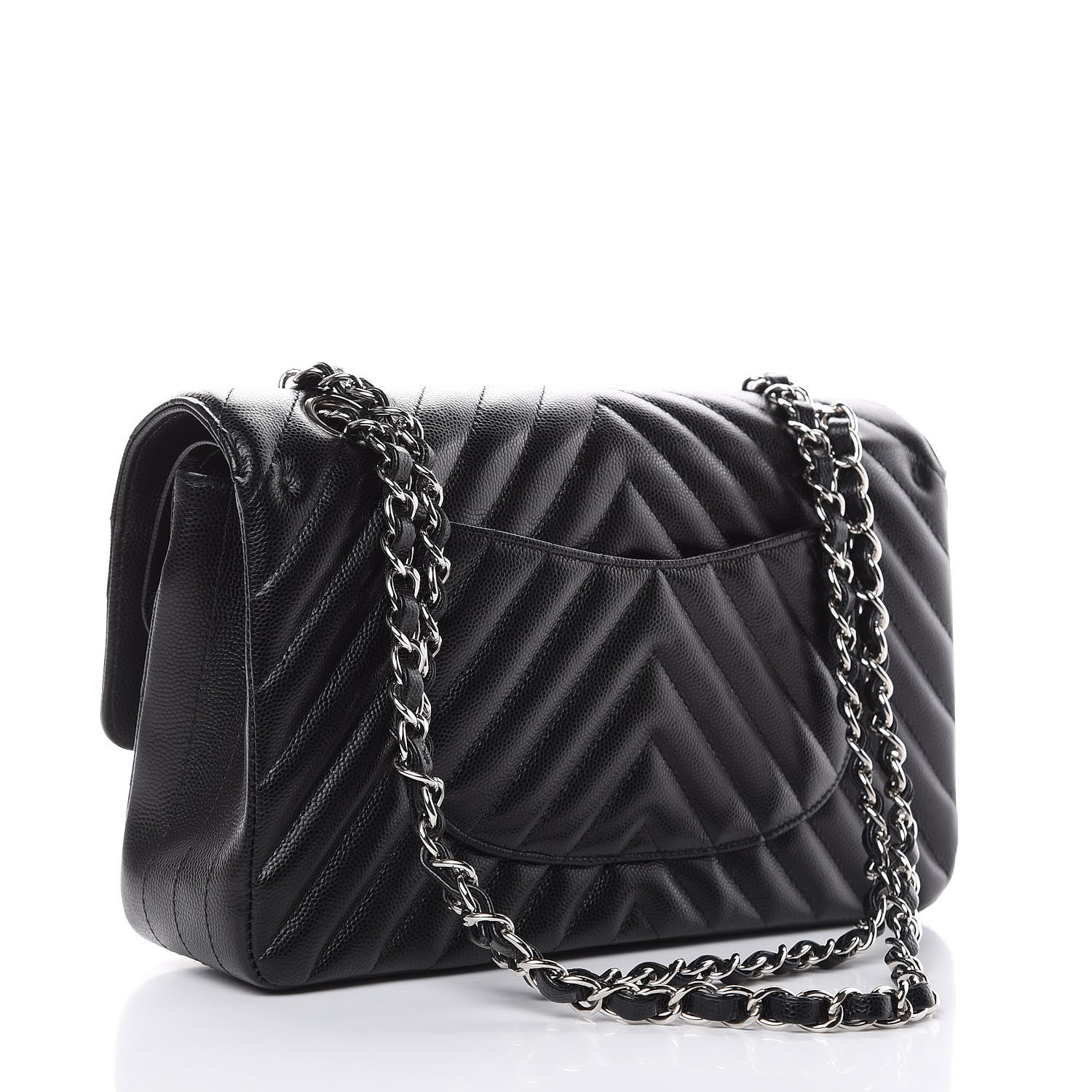 Chanel Caviar Chevron Quilted Medium Double Flap Black 3 of 11