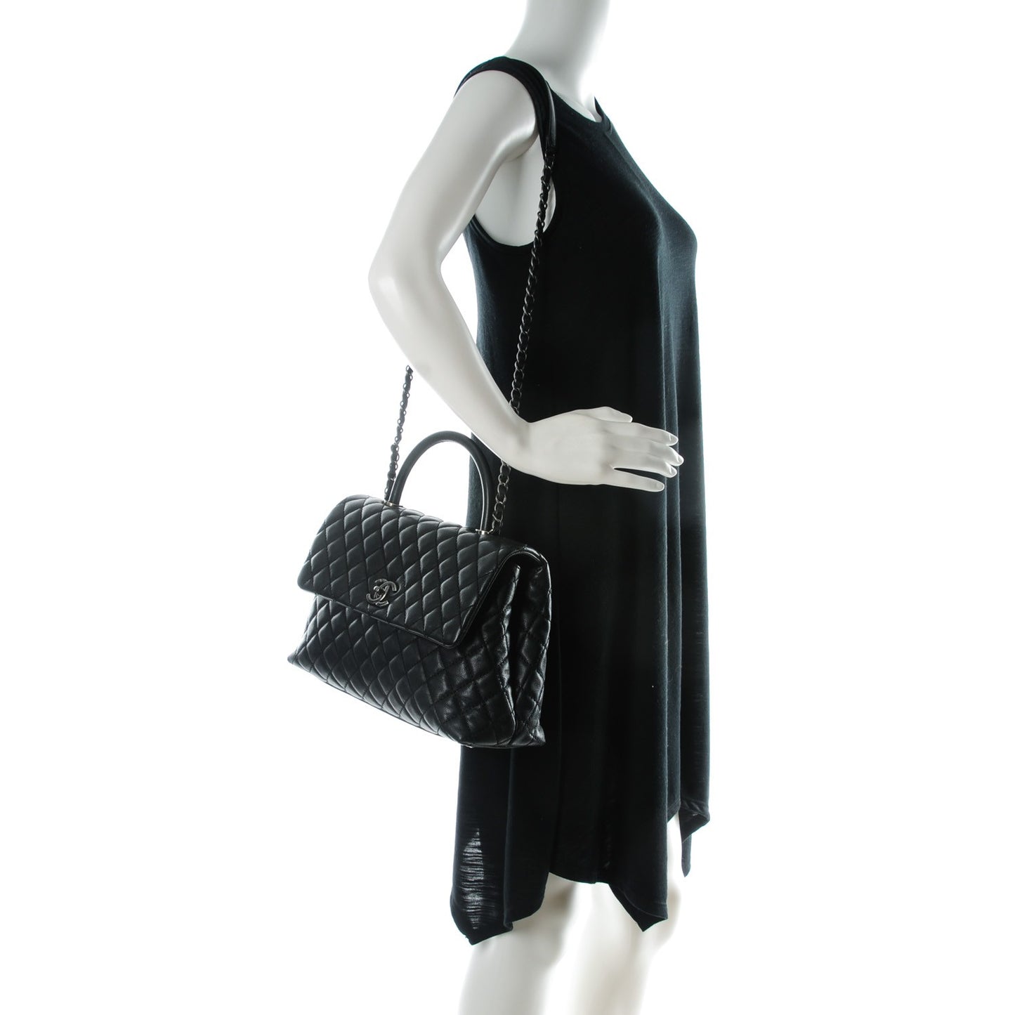 Caviar Quilted Medium Coco Handle Flap Black