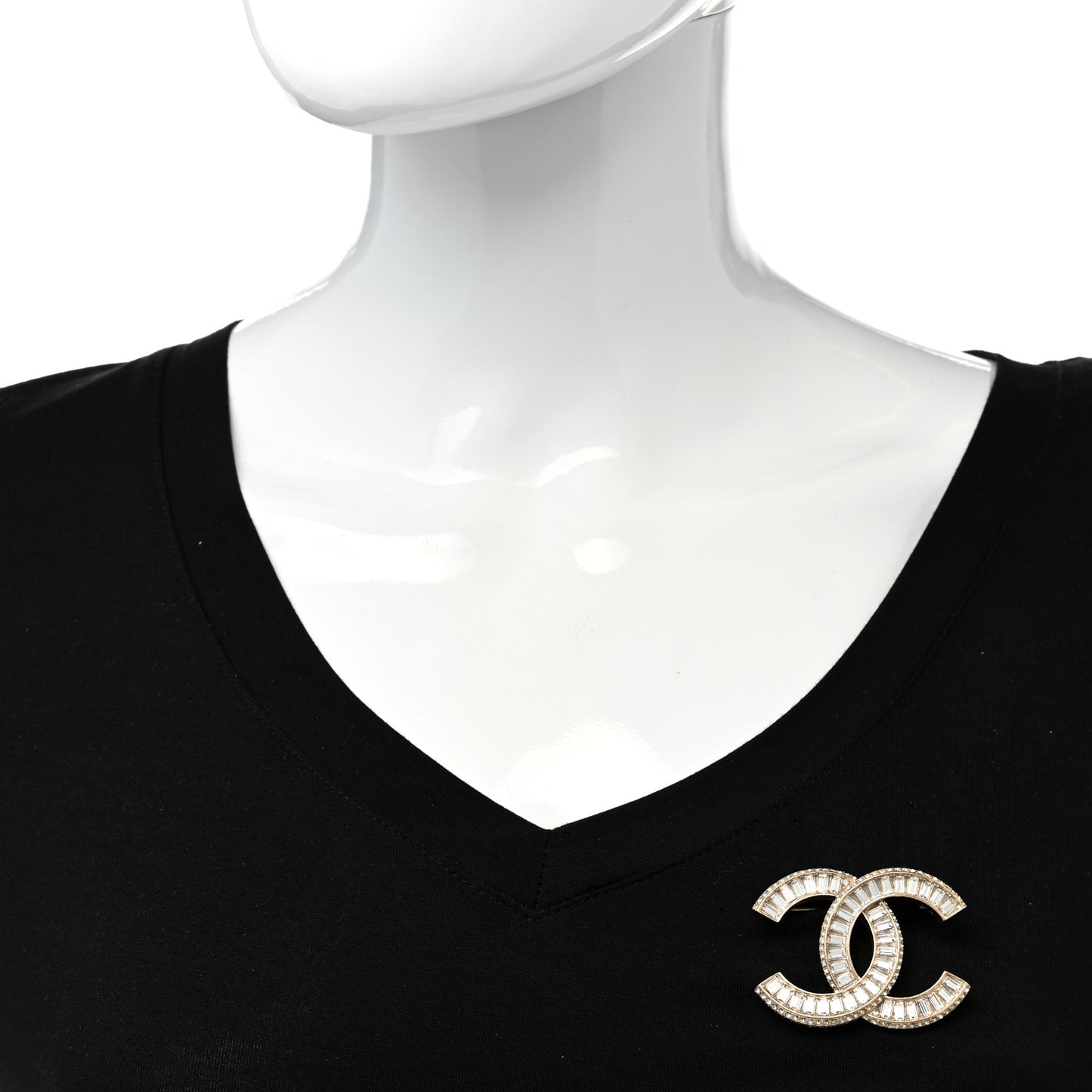 Baguette Crystal CC Brooch Gold