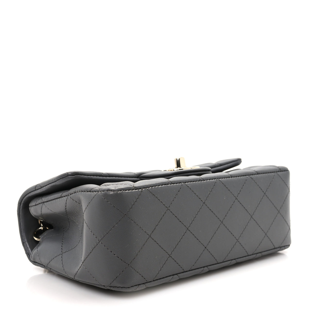 Lambskin Quilted Mini Rectangular Flap Dark Grey