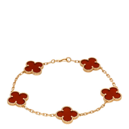 Van Cleef & Arpels 18K Yellow Gold Carnelian 5 Motifs Vintage Alhambra Bracelet 1 of 5
