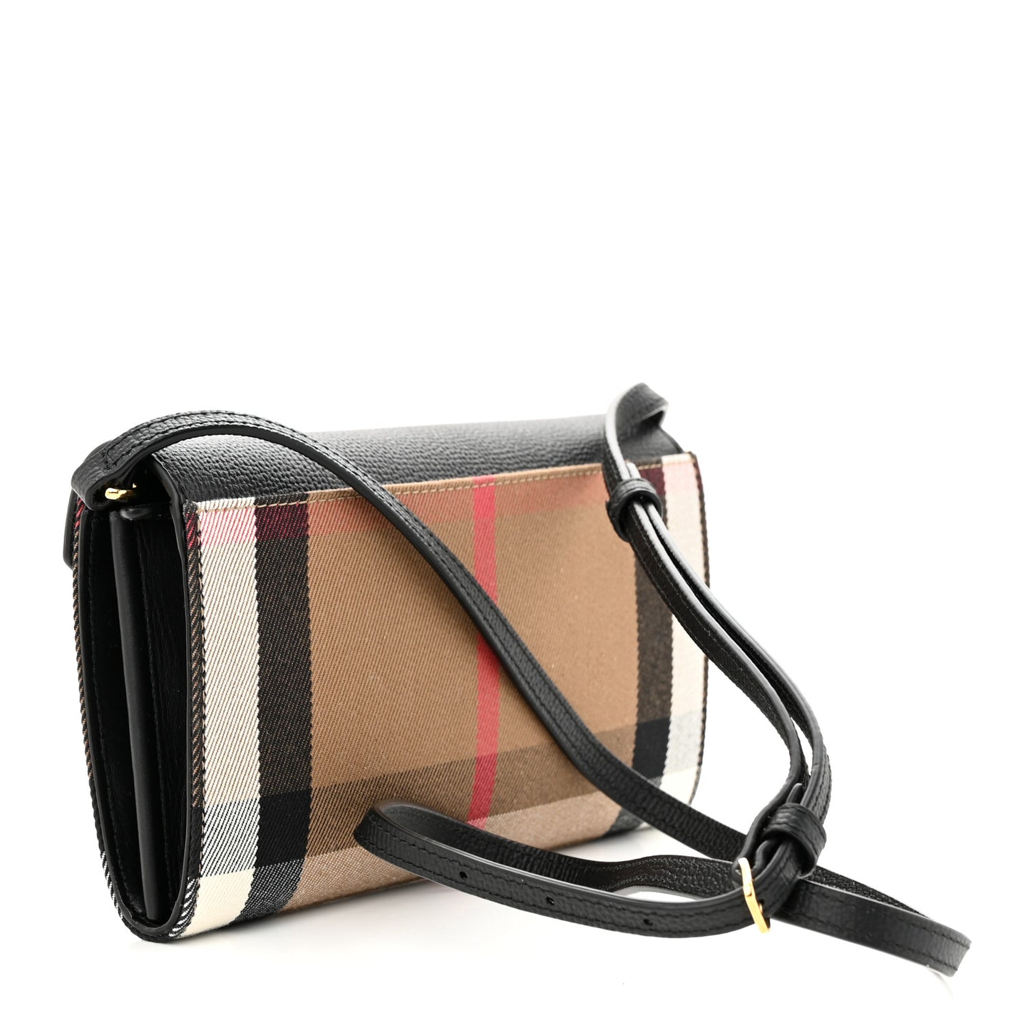 Calfskin House Check Hannah Wallet with Detachable Strap Black
