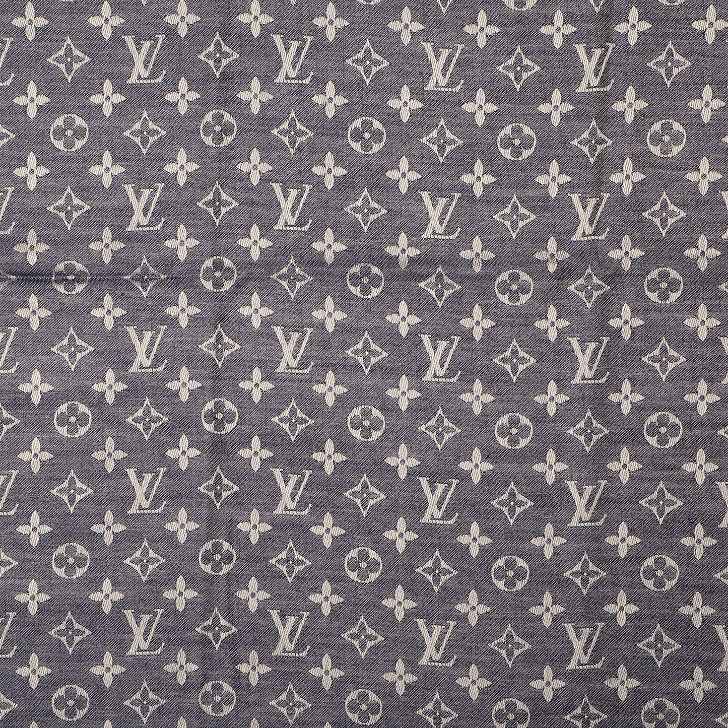 Wool Silk Monogram Denim Shawl Blue