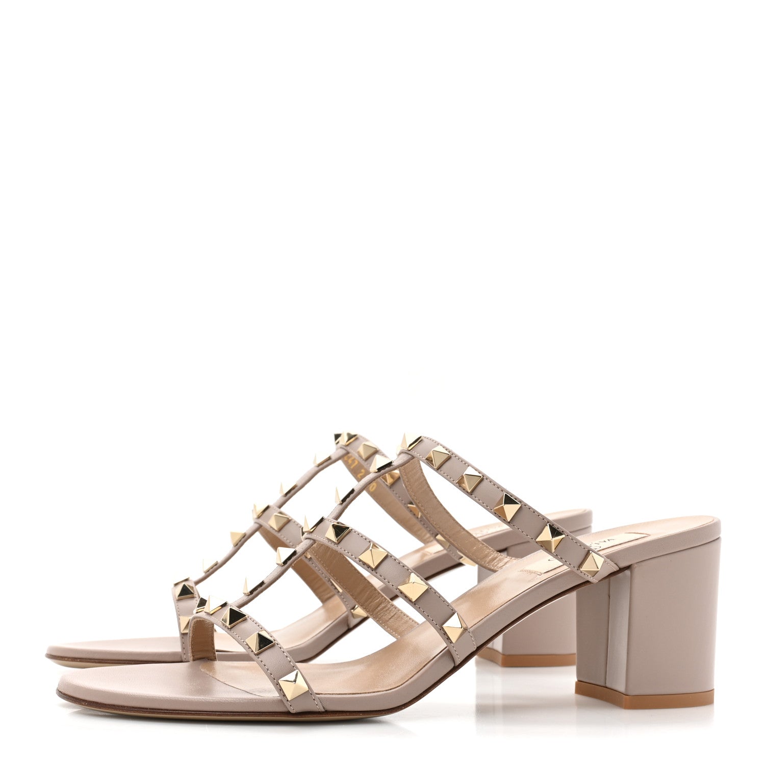 Valentino Garavani Calfskin Rockstud 60mm Caged Slide Sandals 40 Poudre 3 of 8