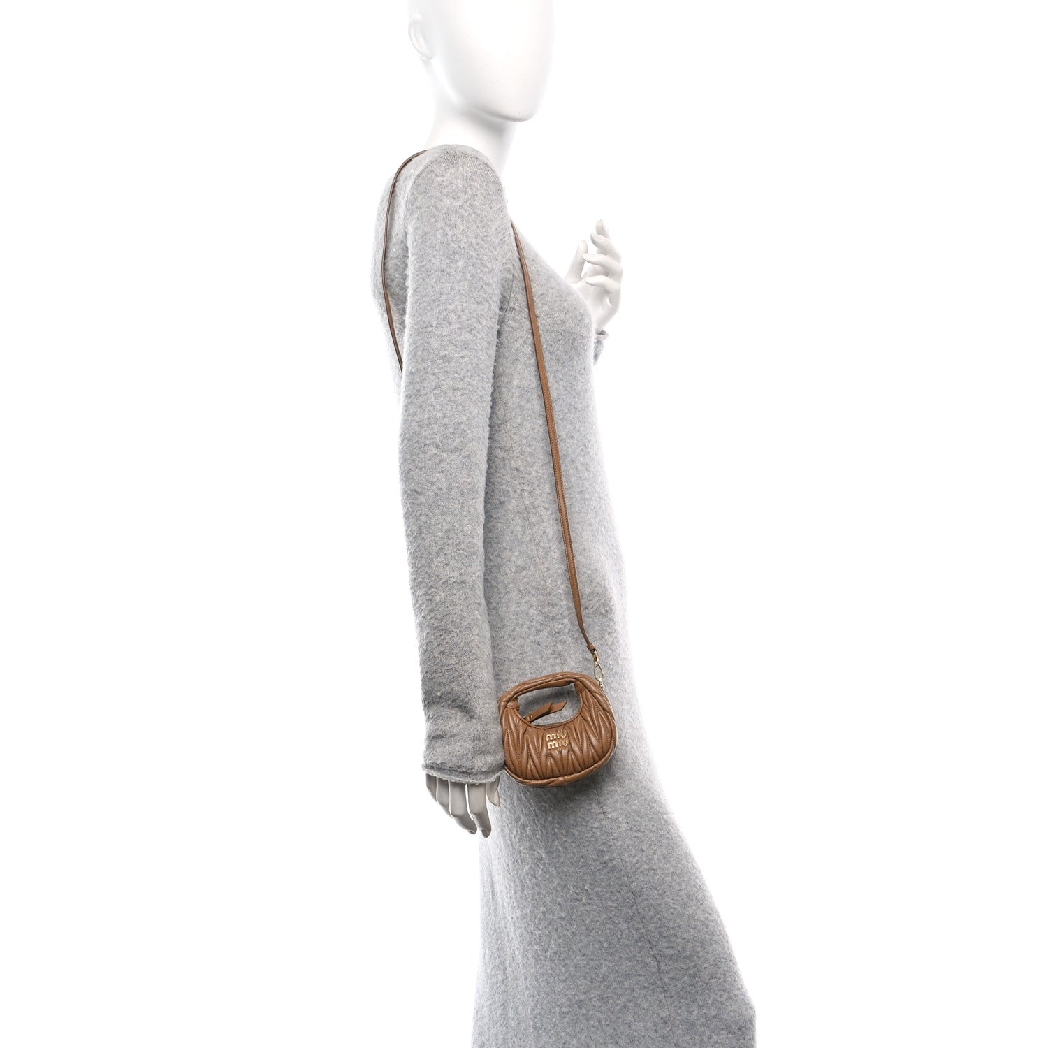 Miu Miu Nappa Matelasse Micro Wander Hobo Caramel 2 of 10