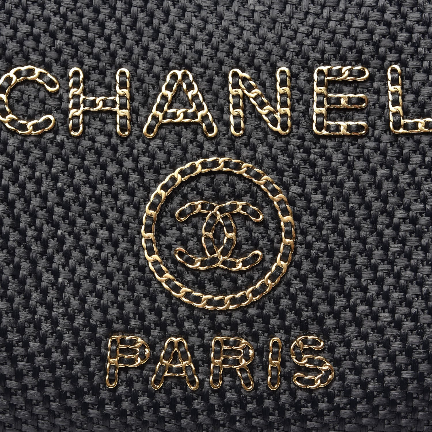 Chanel Straw Raffia Calfskin Chain Medium Deauville Tote Black 9 of 11