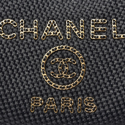 Chanel Straw Raffia Calfskin Chain Medium Deauville Tote Black 9 of 11