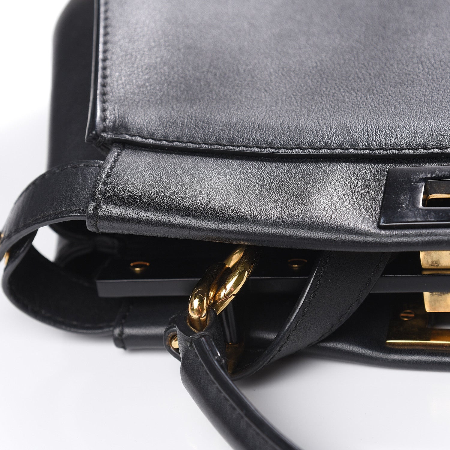 Fendi Vitello Seta Shiny Nappa Medium Peekaboo Iconic Satchel Black 10 of 22
