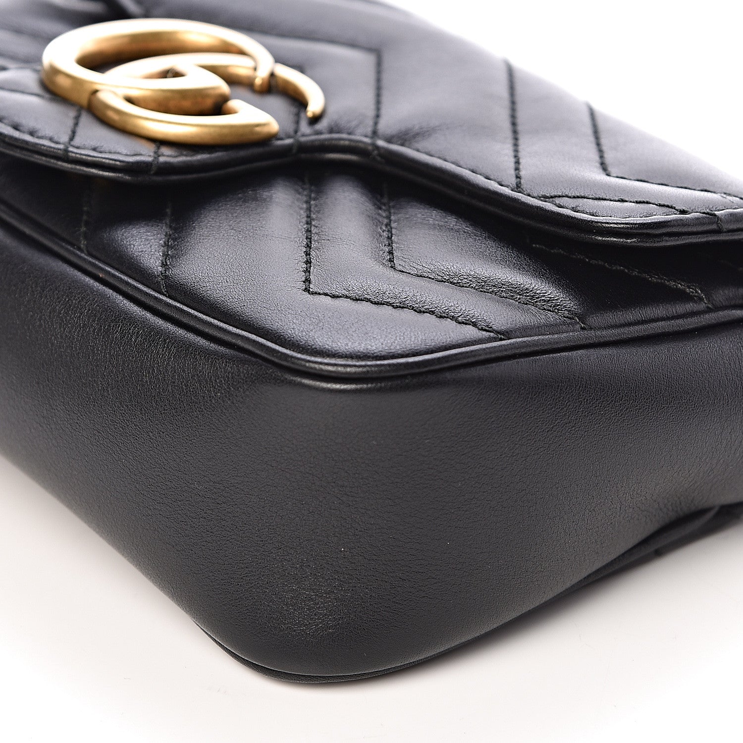 Gucci Calfskin Matelasse Super Mini GG Marmont Shoulder Bag Black 9 of 11