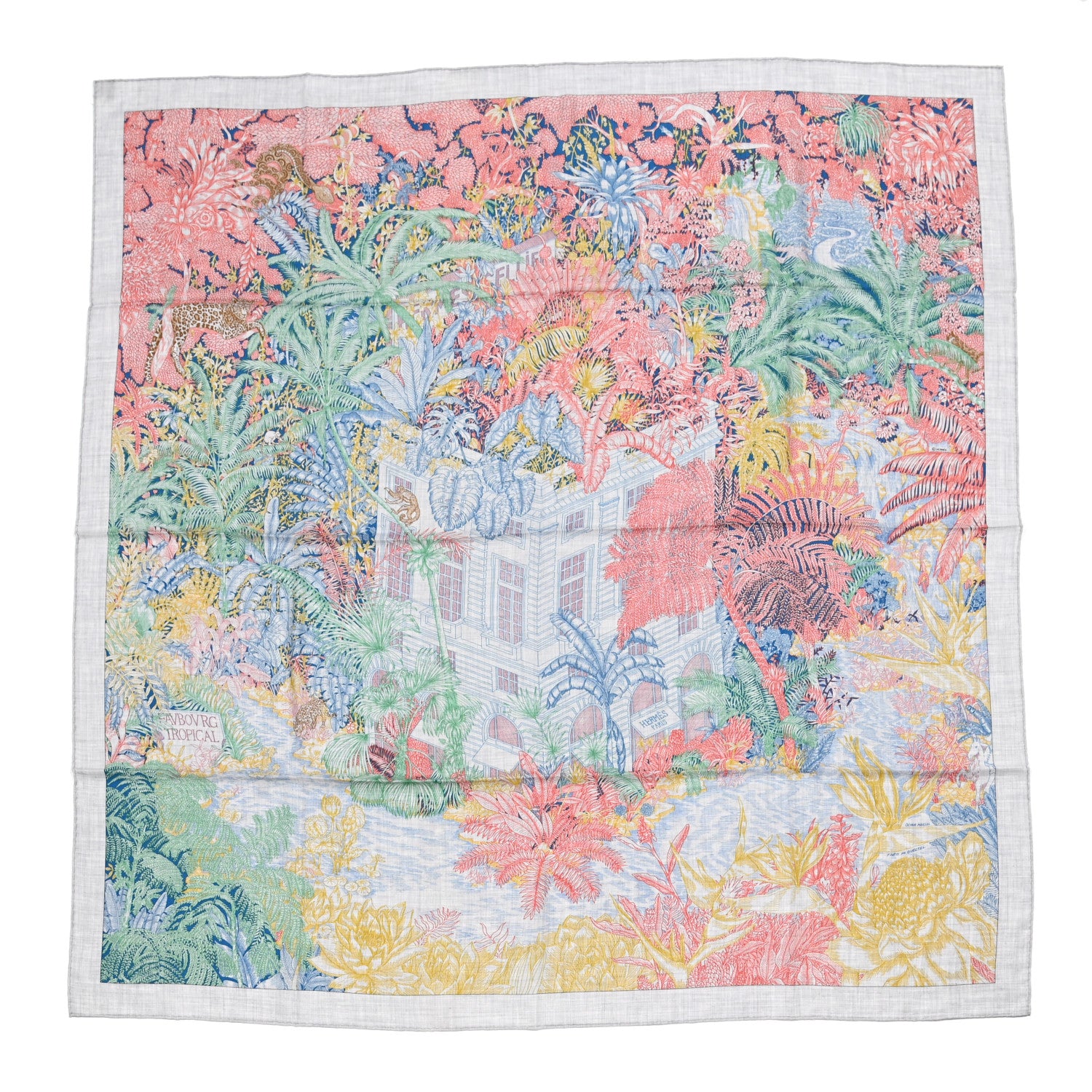 Hermes Cashmere Silk Splash Park Shawl 140 Gris Chine Rose Vert 1 of 6