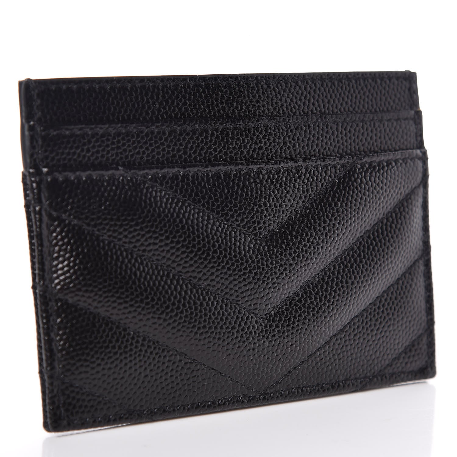 Saint Laurent Grain De Poudre Matelasse Chevron Monogram Credit Card Case Black 3 of 8