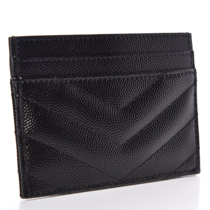 Saint Laurent Grain De Poudre Matelasse Chevron Monogram Credit Card Case Black 3 of 8