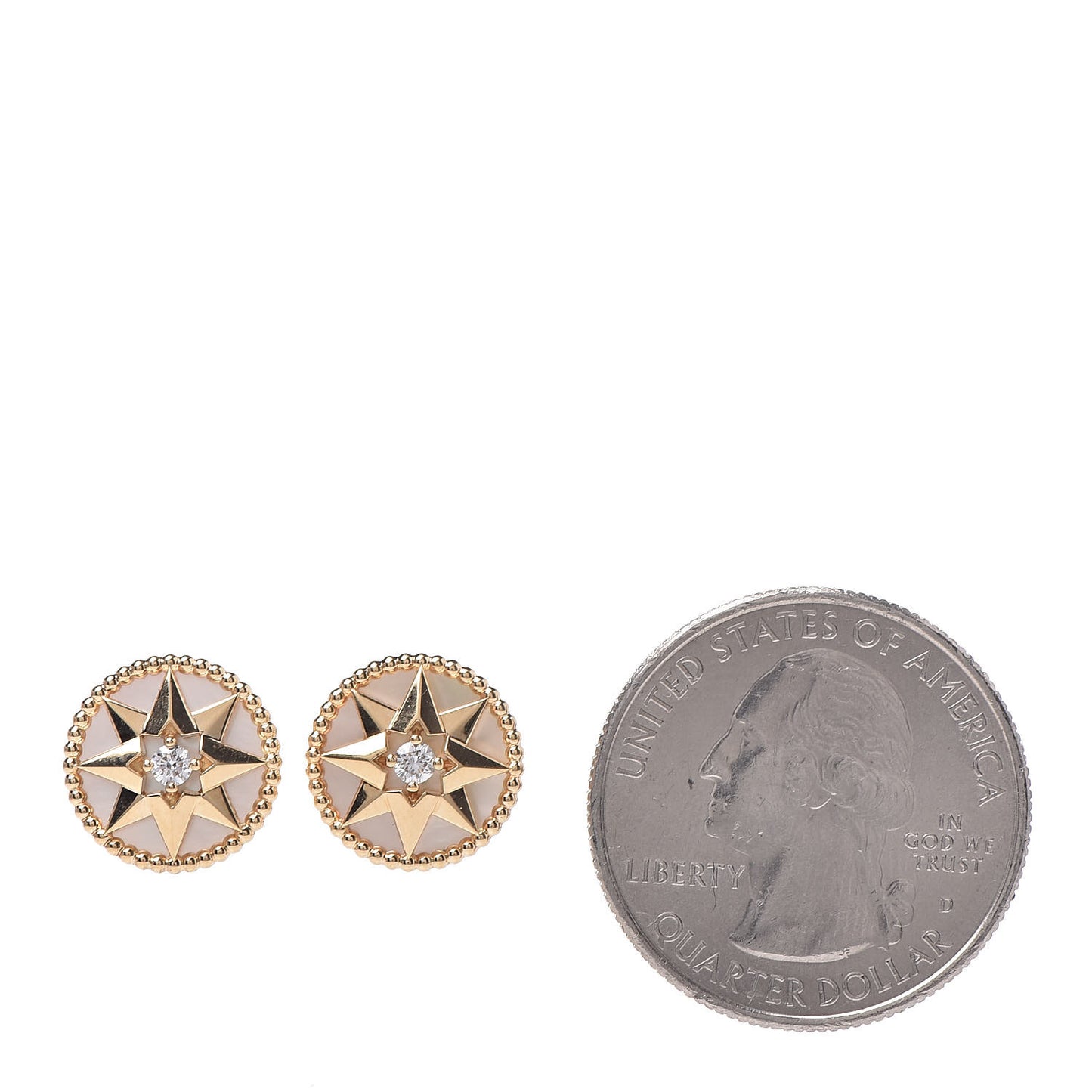 18K Yellow Gold Diamond Mother of Pearl Large Rose Des Vents Earrings