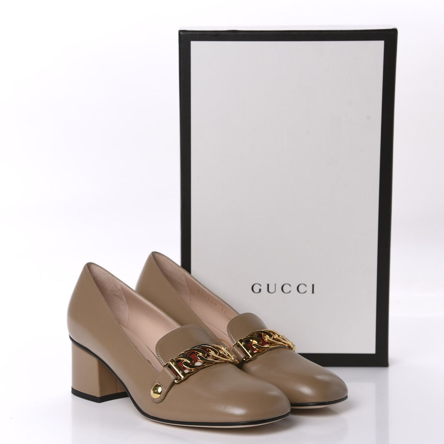 Malaga Kid Sylvie Web Chain Mid Heel Loafers 36 Mud