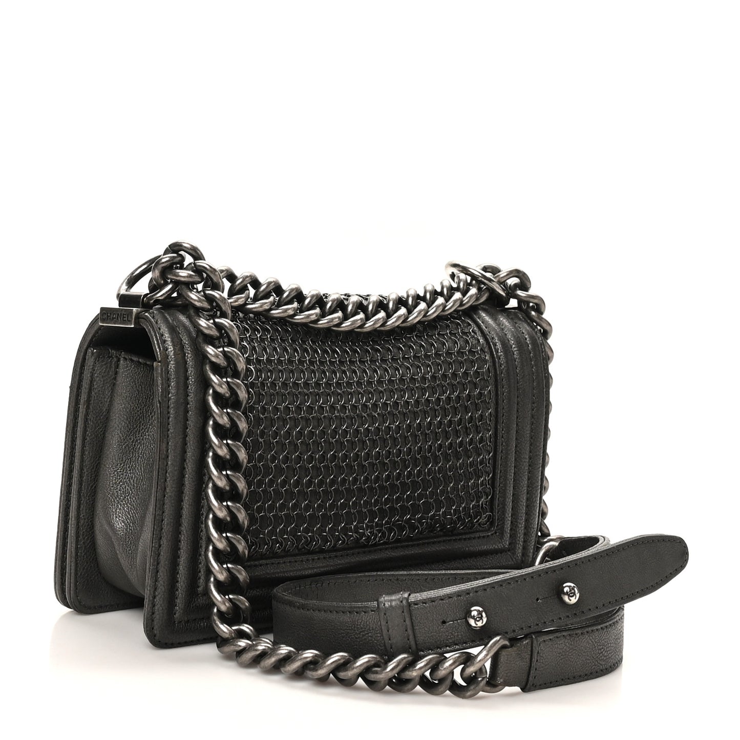 Goatskin Quilted Small Chain Mail Boy Flap Grey