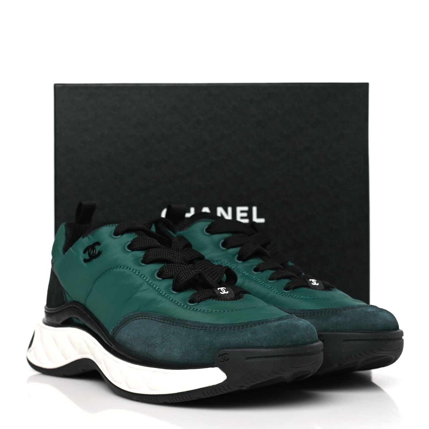 Nylon Suede Calfskin CC Sneakers 41 Green