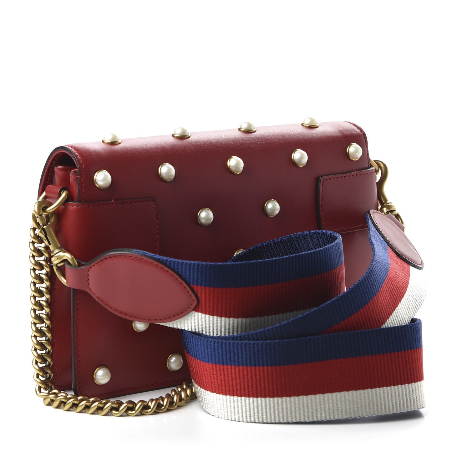 Nappa Pearl Studded Mini Queen Margaret Broadway Shoulder Bag Hibiscus Red