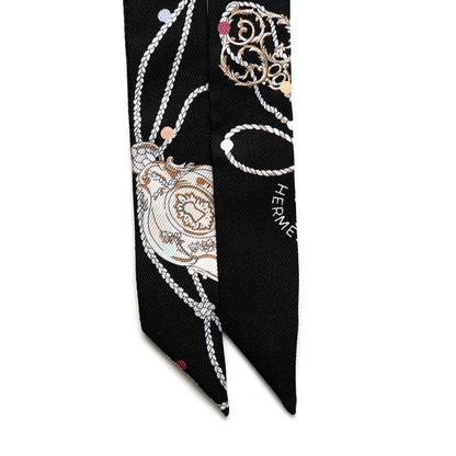 Hermes Silk Les Cles A Pois Doll Twilly Black Beige Rose 2 of 3