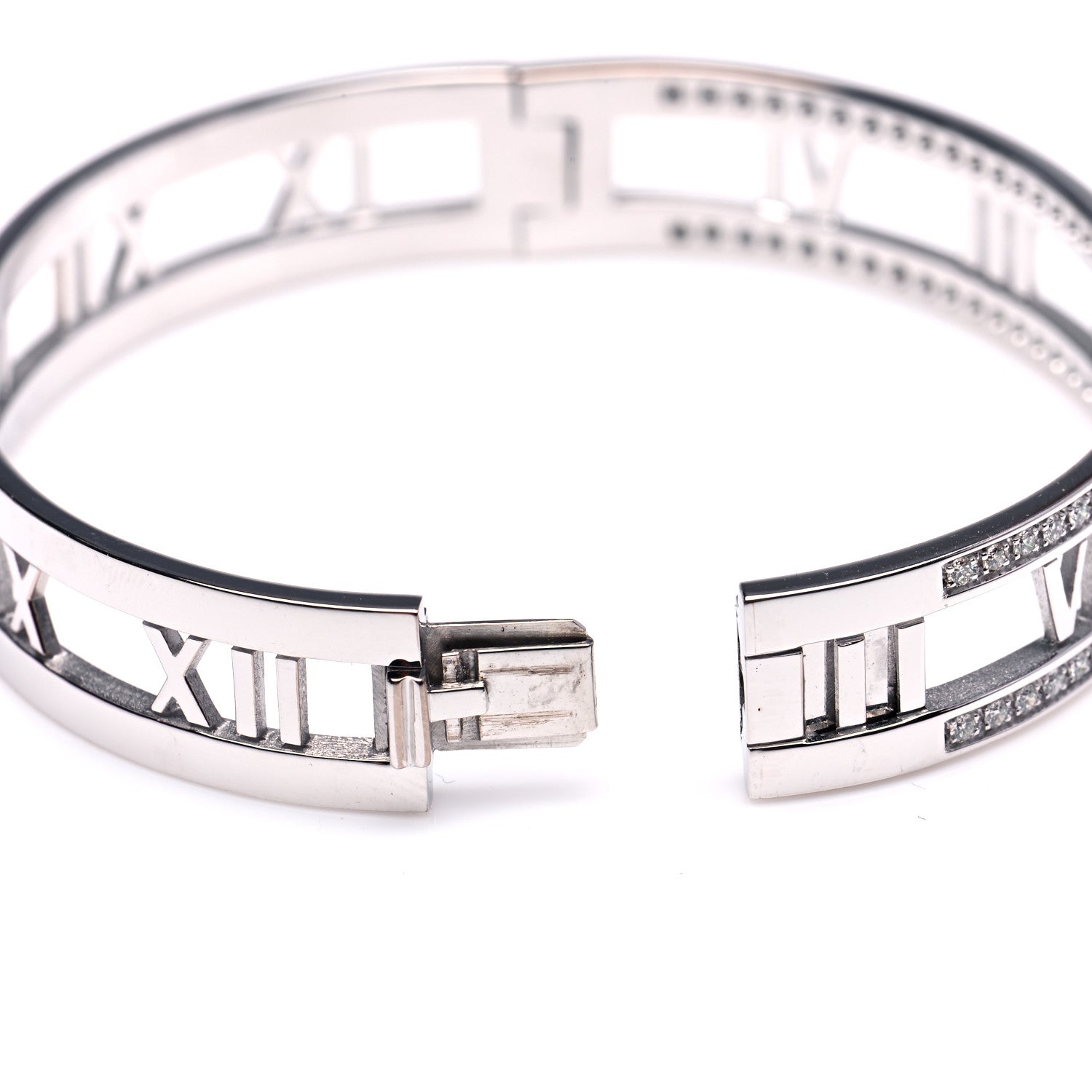Tiffany 18K White Gold Diamond Atlas Open Hinged Bangle Bracelet 5 of 8