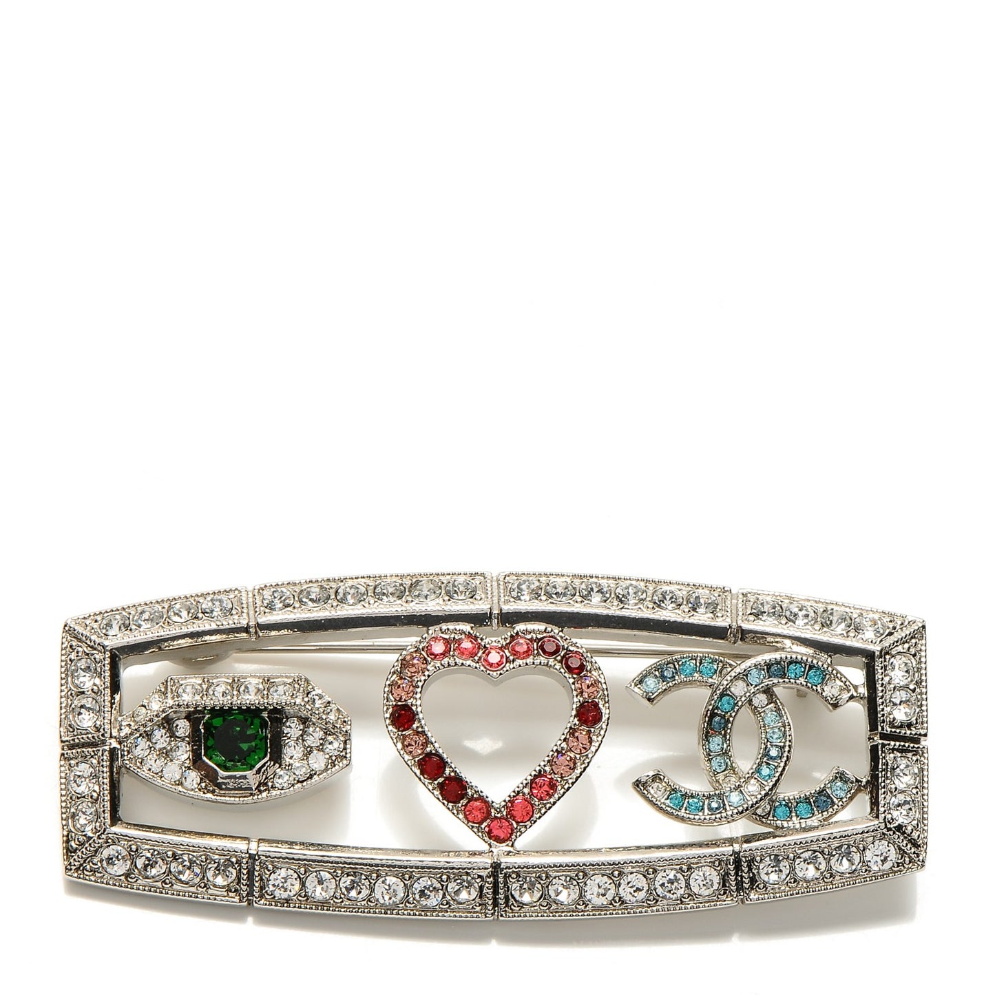 Crystal Eye Heart CC Brooch Silver