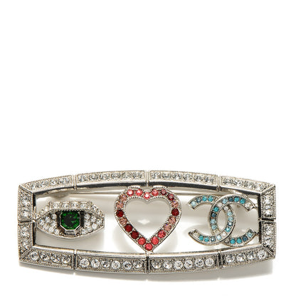 Chanel Crystal Eye Heart CC Brooch Silver 1 of 5