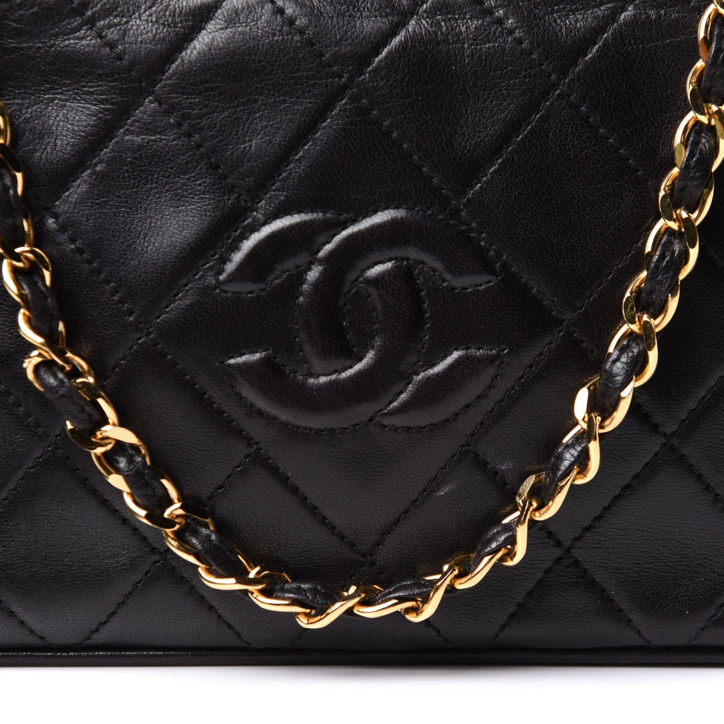 Lambskin Quilted Tassel Camera Case Black