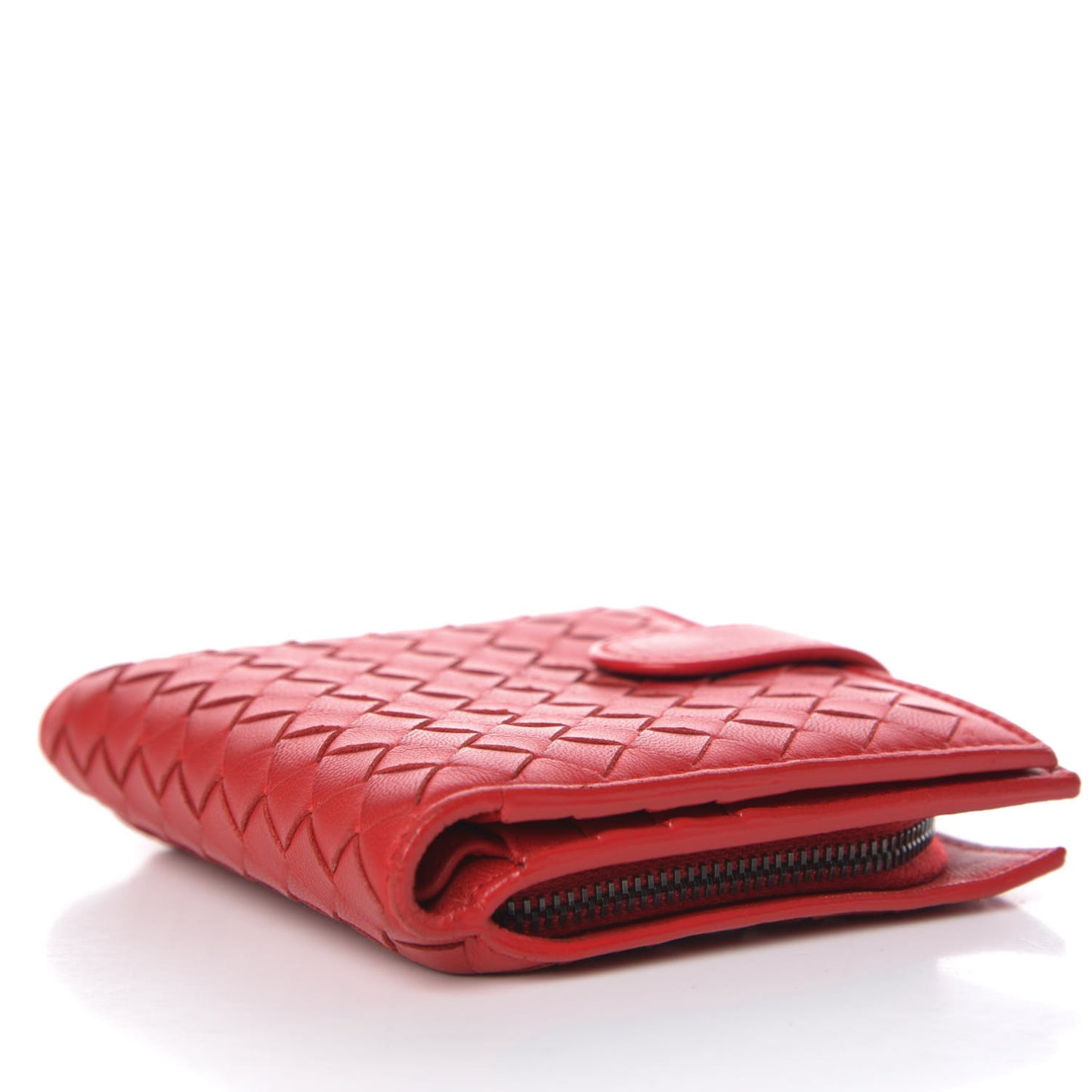 BOTTEGA VENETA Nappa Intrecciato French Compact Wallet Fraise