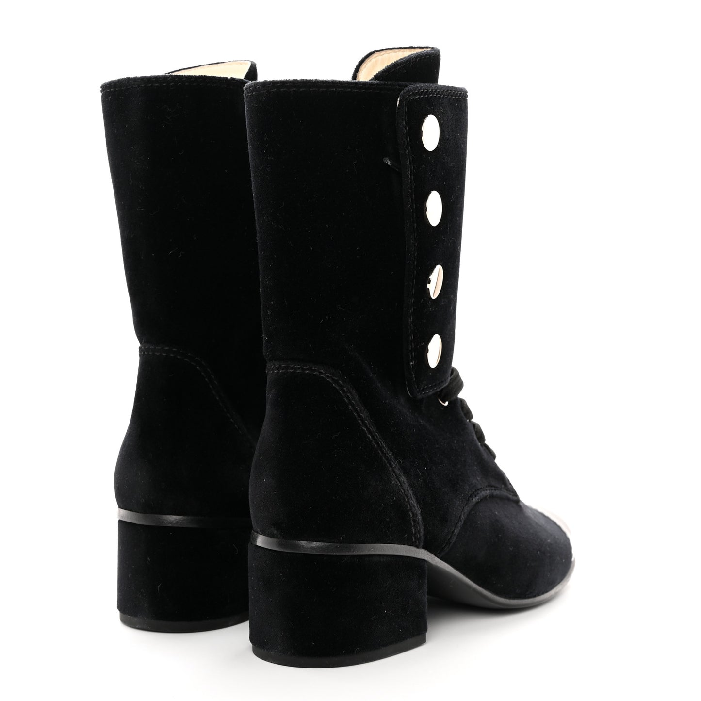 Suede Patent Calfskin Cap Toe Womens CC Boots 38 Black