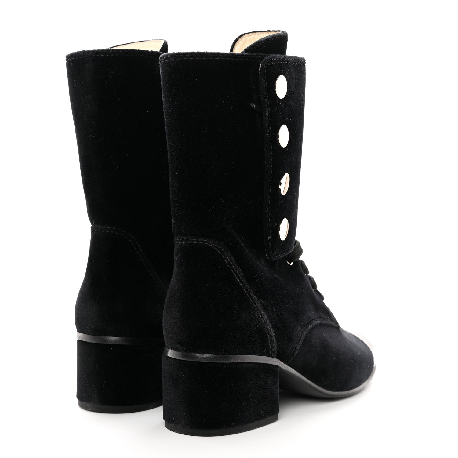 Chanel Suede Patent Calfskin Cap Toe Womens CC Boots 38 Black 4 of 8