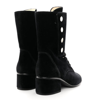 Chanel Suede Patent Calfskin Cap Toe Womens CC Boots 38 Black 4 of 8