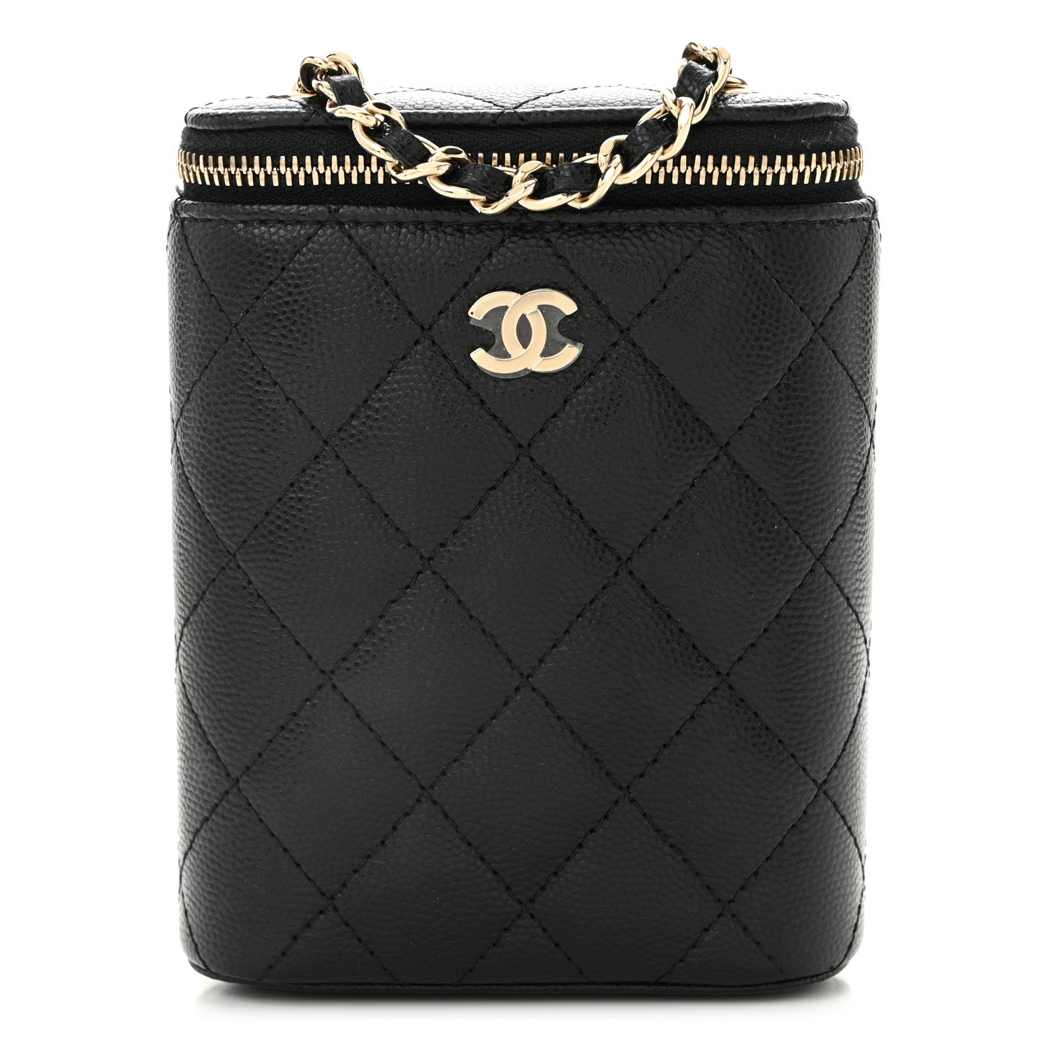 Chanel Caviar Quilted Small Vertical Coco Beauty Vanity Case With Chain Black 1 of 10