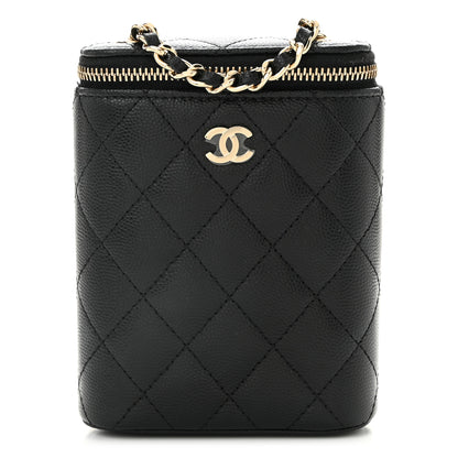 Chanel Caviar Quilted Small Vertical Coco Beauty Vanity Case With Chain Black 1 of 10