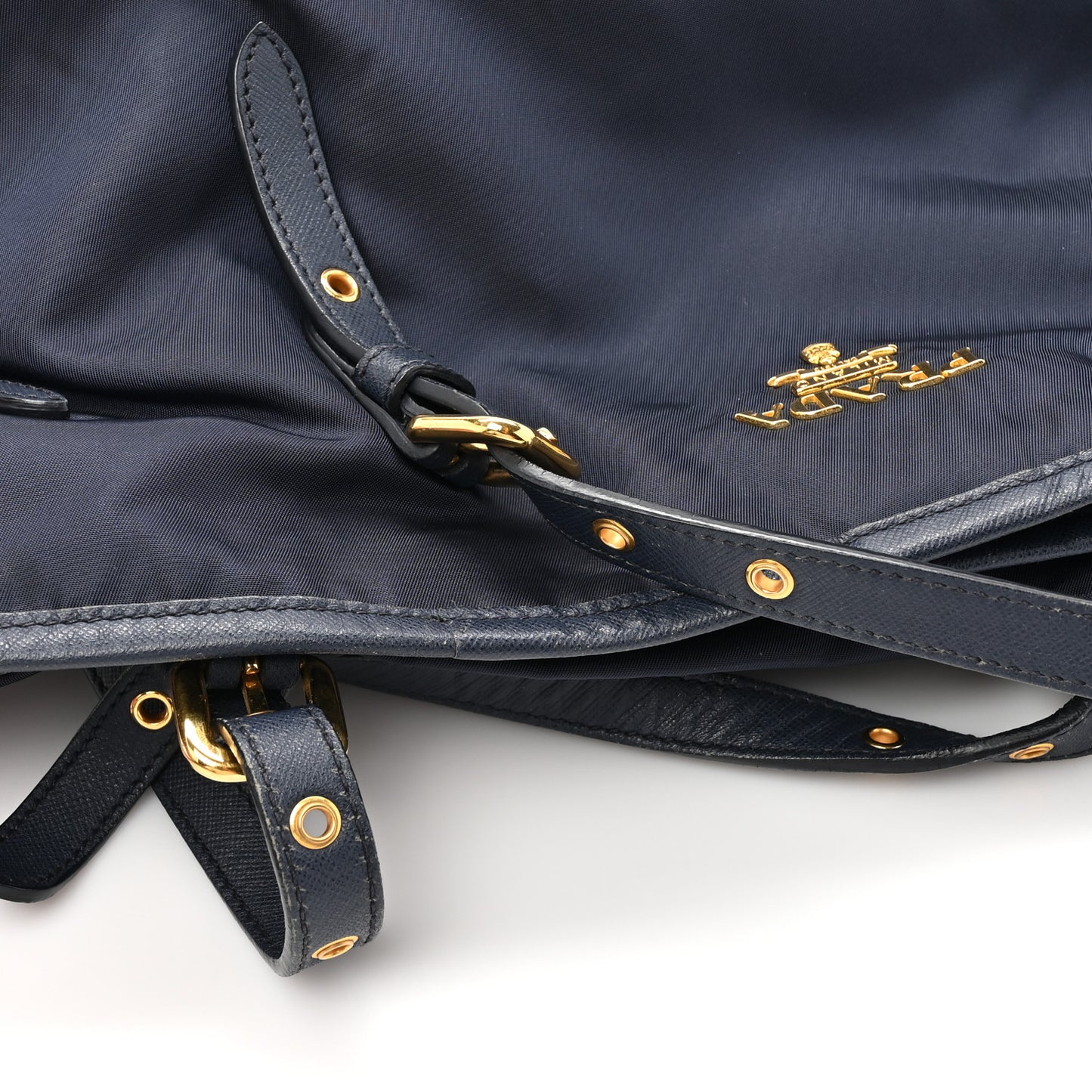 Tessuto Nylon Saffiano Metal Shopping Tote Navy