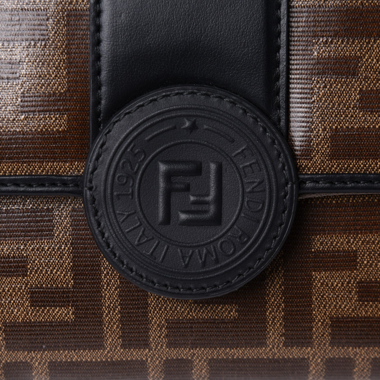 Glazed Fabric Vitello Century FF 1974 Stamp Patch Mini Double F Crossbody Bag Mogano Panna Black