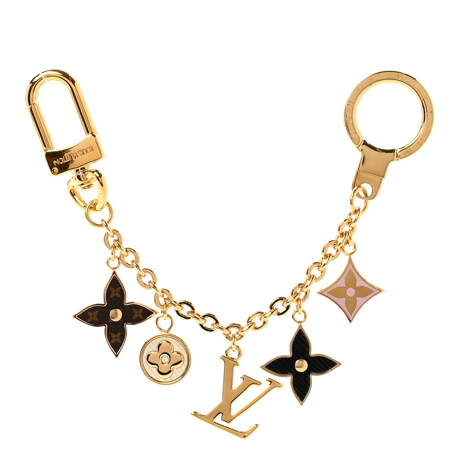 Louis Vuitton Brass Enamel Fleur De Monogram Bag Charm Chain Gold 1 of 3