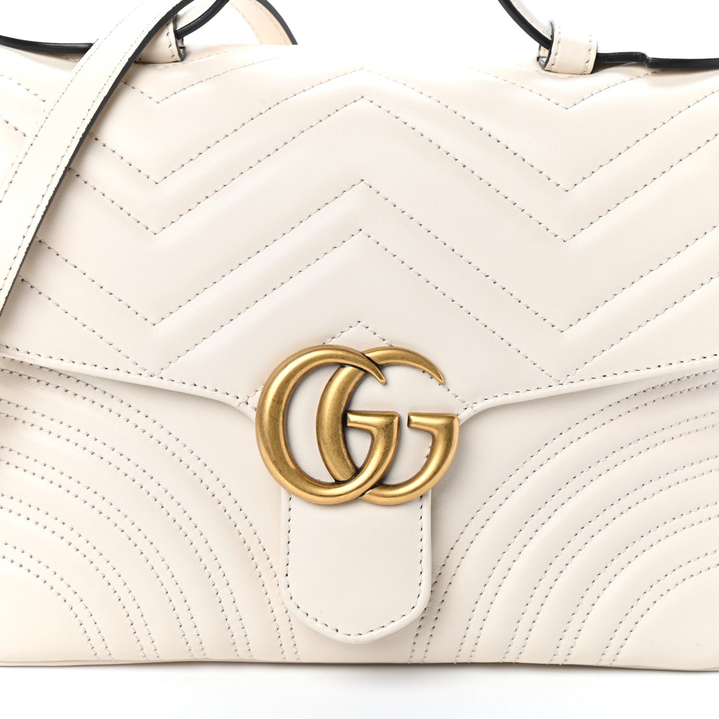 Calfskin Matelasse Small GG Marmont Top Handle Shoulder Bag White