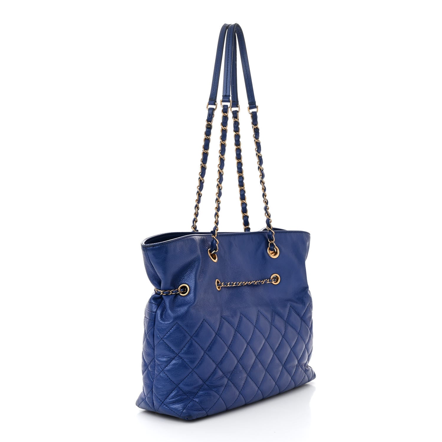Chanel Calfskin Front Zip CC Drawstring Chain Drawstring Tote Blue