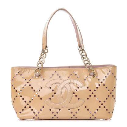 Chanel Patent Perforated CC Shopping Tote Beige 1 of 15